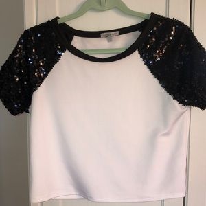white and black sequin shirt